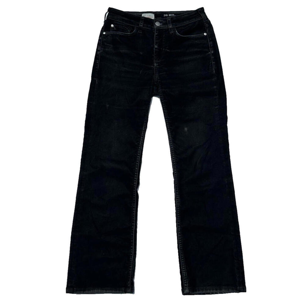 Anthropologie Pilcro The Yaya 26 Velvet Crop Flare Jeans Black Stretch $158 - Picture 2 of 9